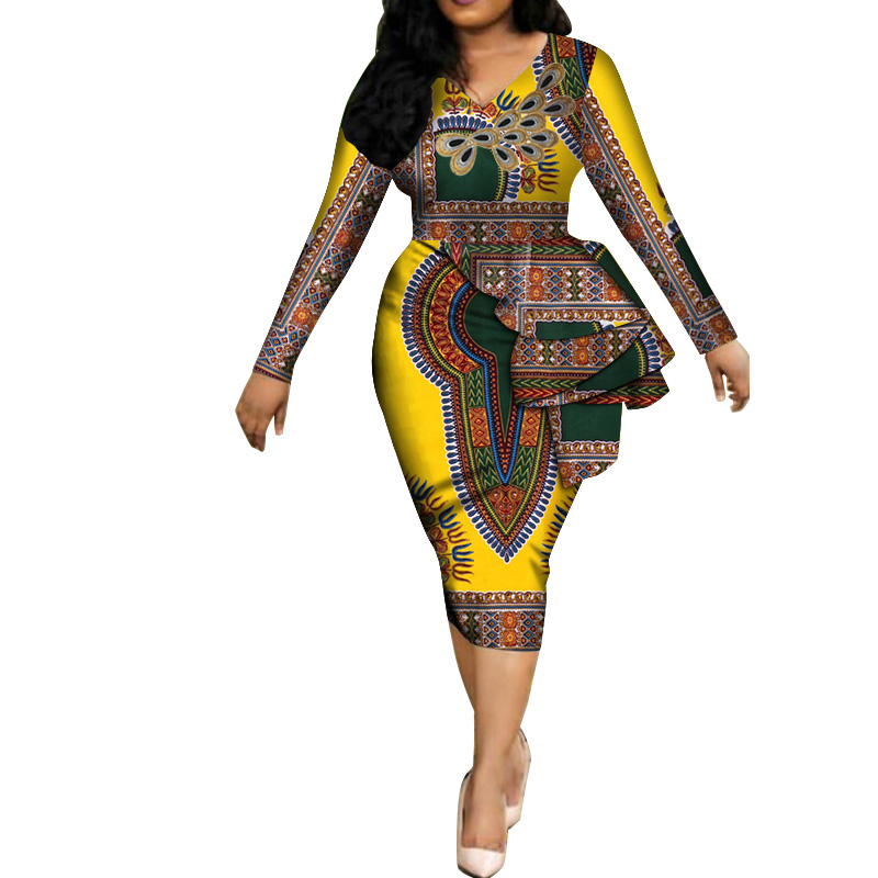 2021 African Wear Designs Africa Dresses for women  Print Fabric Elegant Africa Clothes Ruffles African Fashion Clothing  WY3582