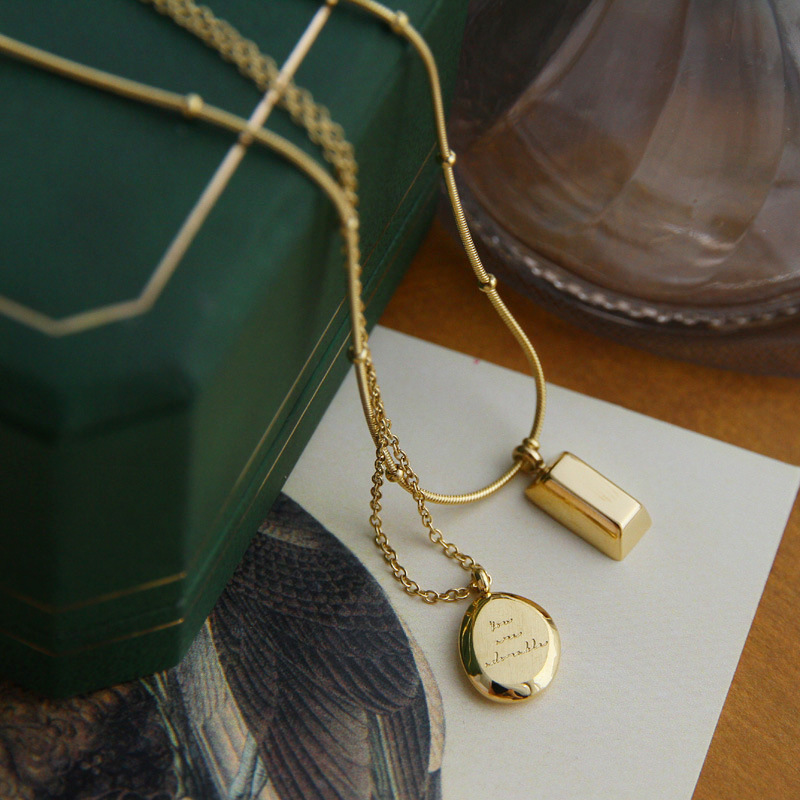 Necklaces  Pendants Women's Fashion Accessories Stainless steel jewelry titanium steel necklace gold women's snake bone chain pea small gold brick Necklace