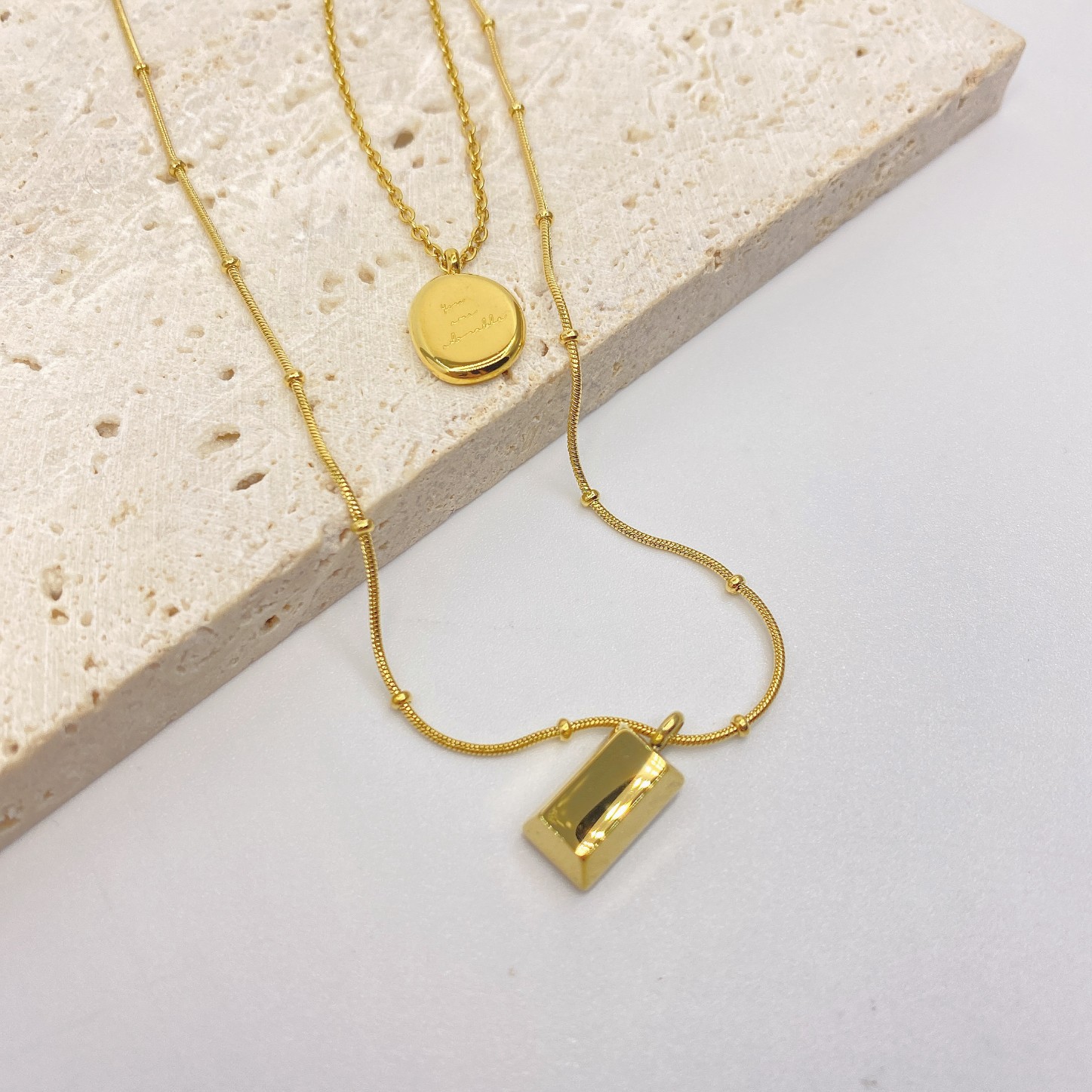Necklaces  Pendants Women's Fashion Accessories Stainless steel jewelry titanium steel necklace gold women's snake bone chain pea small gold brick Necklace