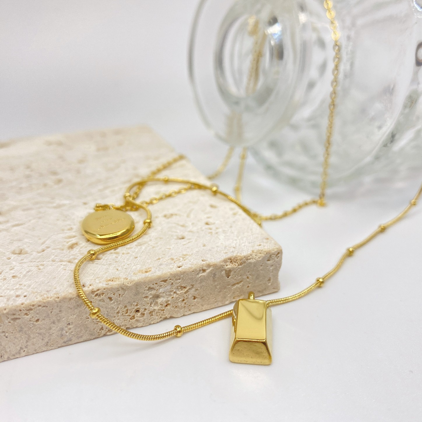 Necklaces  Pendants Women's Fashion Accessories Stainless steel jewelry titanium steel necklace gold women's snake bone chain pea small gold brick Necklace