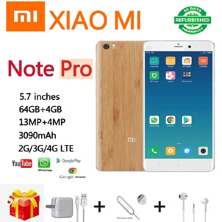 Refurbished XIAOMI Note Pro Smart Phone 64GB+4GB 5.7`` 2G/3G/4G LTE Dual SIM card 3090mAh 13MP+4MP  Unlocked phones