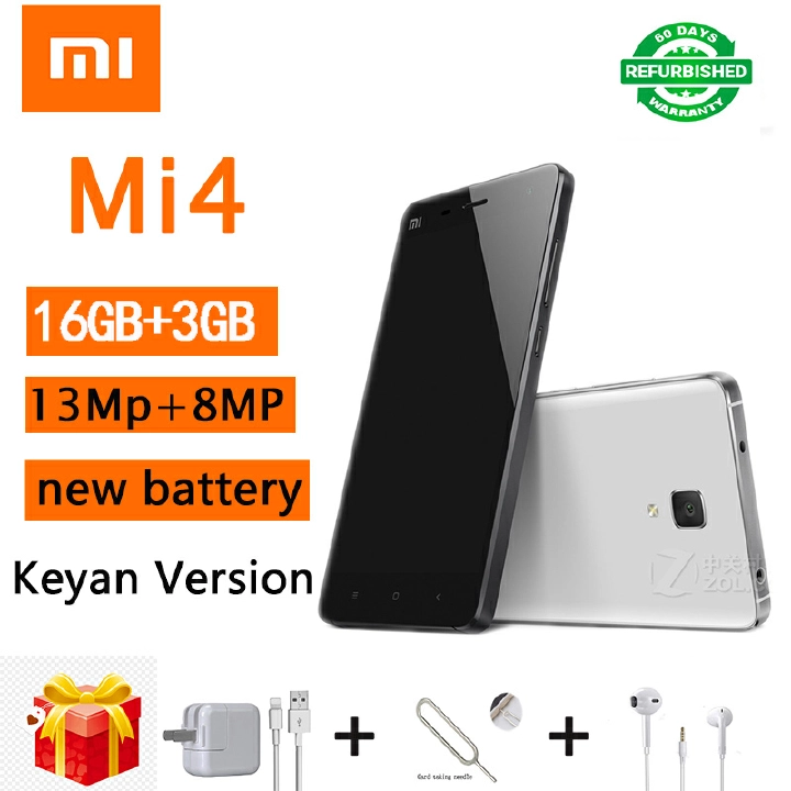 Refurbished XIAOMI4  Phones  64GB/32GB/16GB+3GB 3000mAh 13MP+8MP 5inches Single Micro SIM  Android 6.0 Mobile Phones Unlocked phones