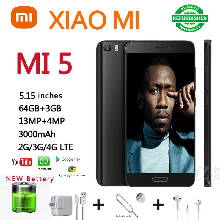 Refurbished XIAOMI MI5 Smart Phone 64GB+3GB 5.15`` 3000mAh 16MP+4MP 2G/3G/4G LTE Dual Nano SIM card Unlocked phones