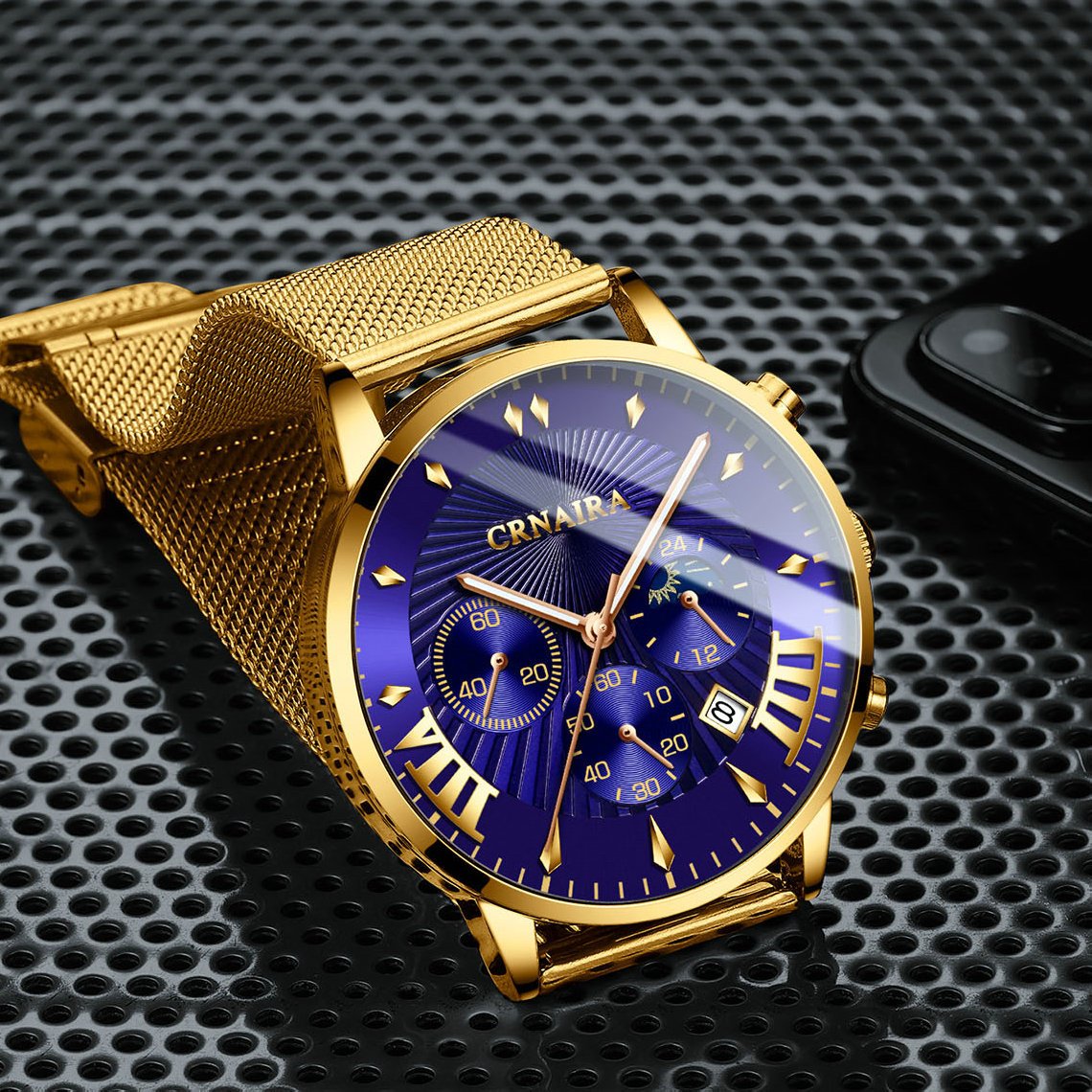 new cross-border watch men&apos;s explosive quartz watch imitation three-eye waterproof source