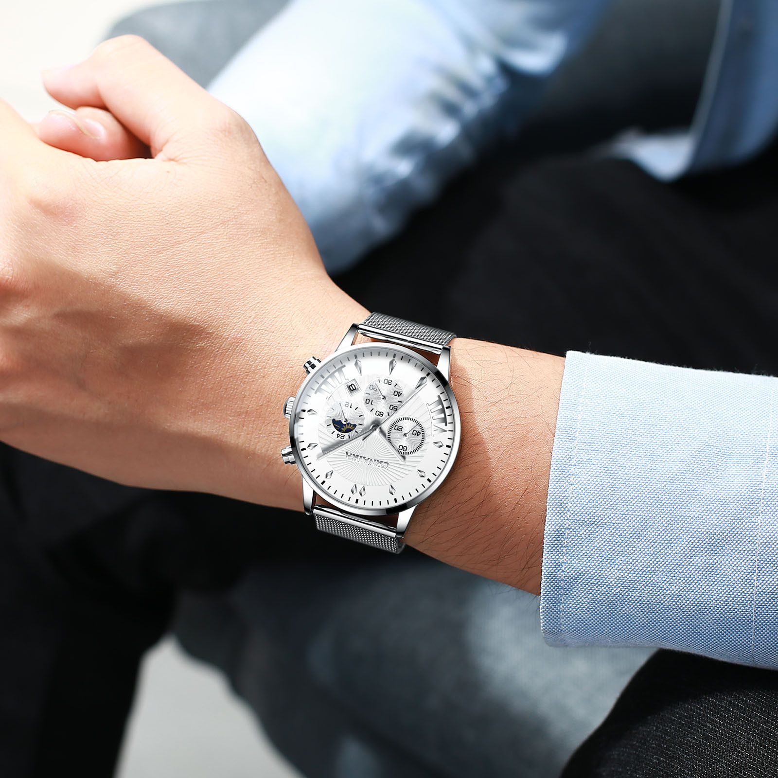 new cross-border watch men&apos;s explosive quartz watch imitation three-eye waterproof source
