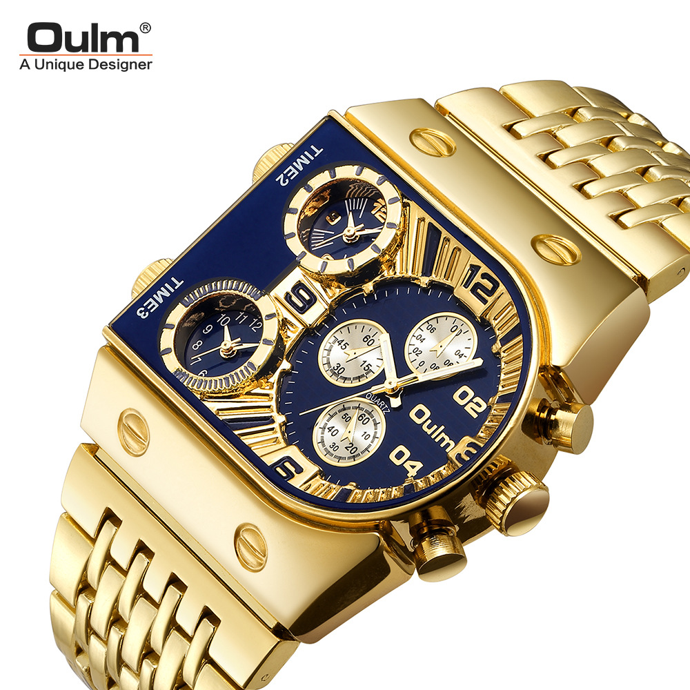 Oulm new multi-time zone large dial luminous men&apos;s watch steel belt casual cross-border quartz watch