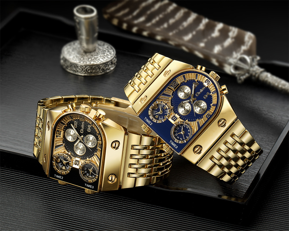 Oulm new multi-time zone large dial luminous men&apos;s watch steel belt casual cross-border quartz watch