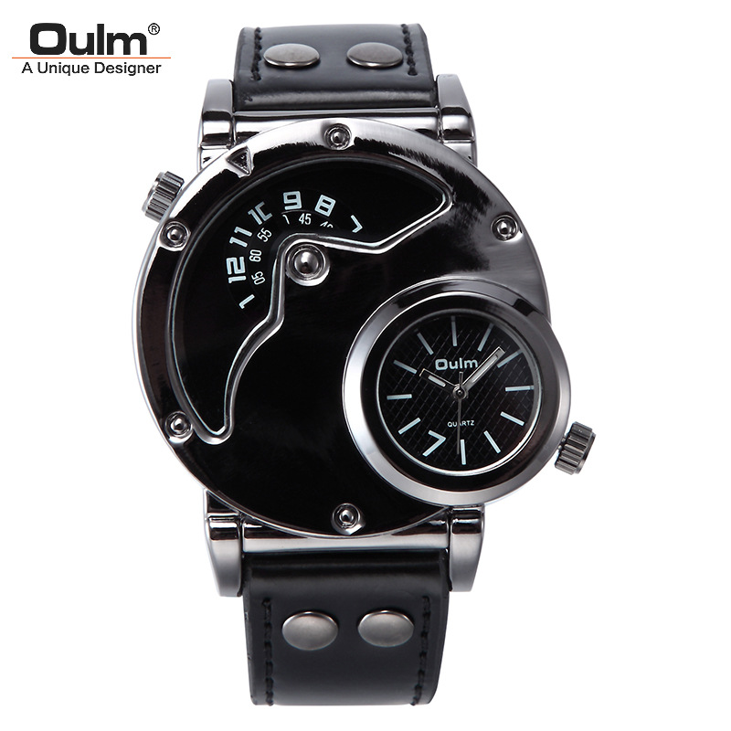 Oulm brand fashion trend men's watch dual time zone personalized sports quartz men's watch popular 9591