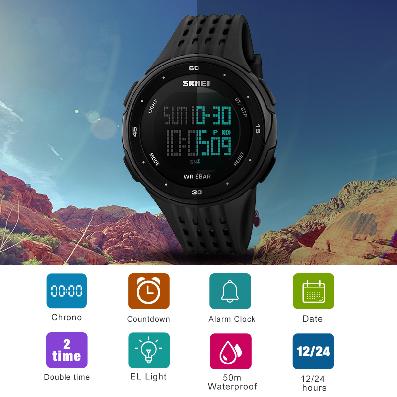 SKMEI 1219 Men Digital Watch LED Display Waterproof Male Wristwatches Chronograph Calendar Alarm Sport Watches Relogio Masculino