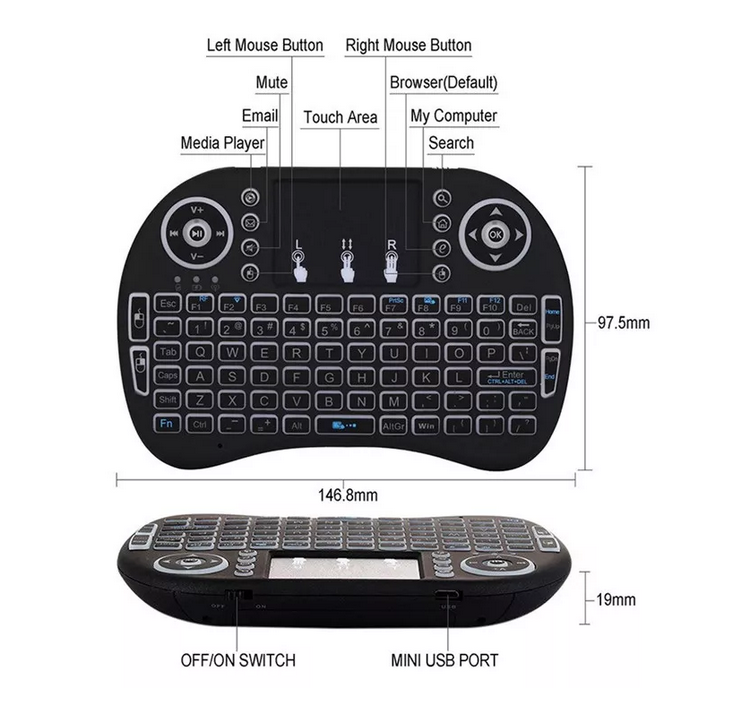 Wireless Keyboard Portable 2.4GHz Mini Keyboard Touchpad LED Backlit for laptop/PC/Tablets/TV/Xbox/PS3