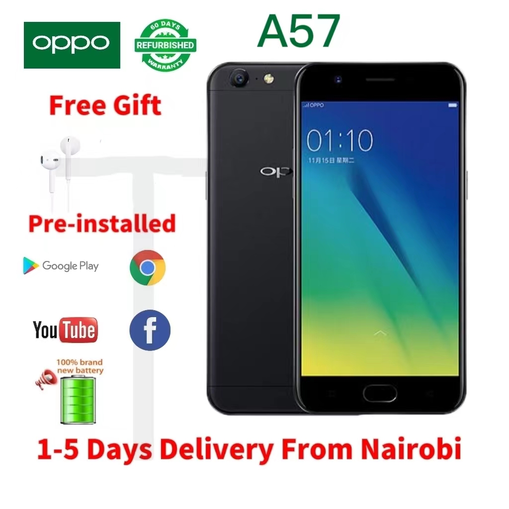 Refurbished phones OPPO A57 F1 100% original Dual Sim Card 5.2" screen, 3GB ram +32GB rom Google support, UMTS & LTE 4G, 16mp + 13mp cameras, 2900 mAh battery