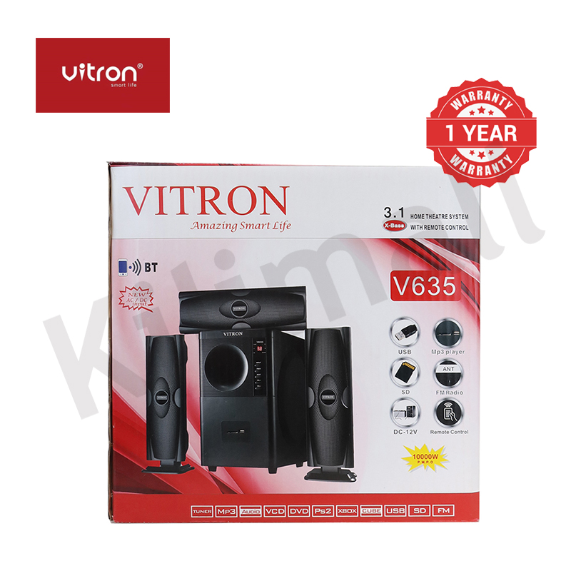 Vitron 3.1CH Multimedia X-Bass Speaker System Home Theatre System AC/DC Subwoofer Bluetooth Woofer USB/SD/FM Home Audio System with Remote Control V635