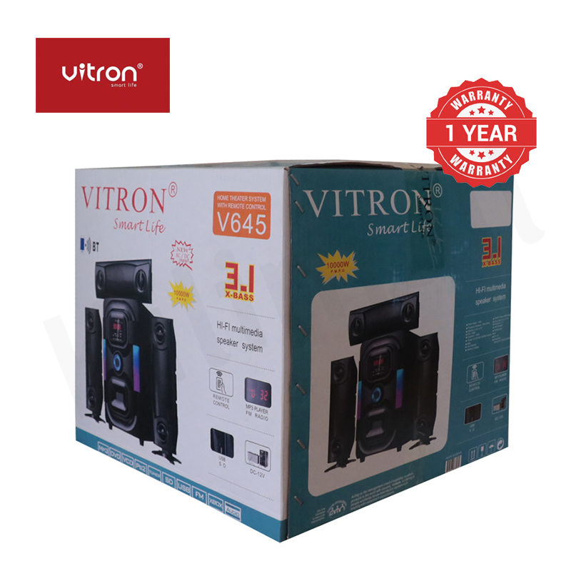 Vitron 3.1CH V645 X-Bass Home Theatre System AC/DC Bluetooth Woofer Speaker System Subwoofer Home Audilo System USB SD MP3 FM Radio 10000W