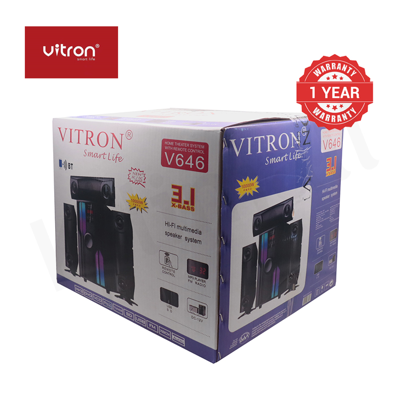 Vitron 3.1CH V646 X-Bass Home Theatre System AC/DC Bluetooth Woofer Speaker System Subwoofer Home Audilo System USB SD MP3 FM Radio 10000W