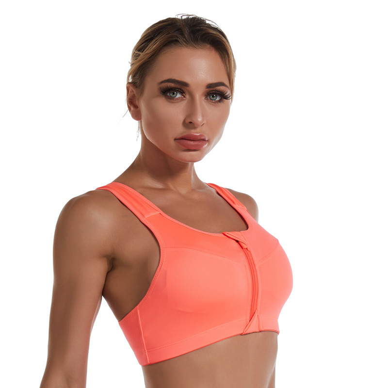 Large size front zipper sports bra without steel ring gather yoga fitness running ladies shockproof underwear beauty vest