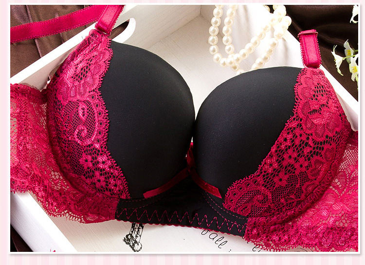 European and American fashion lace knit bra, steel ring, small chest, gathered personality girl underwear set