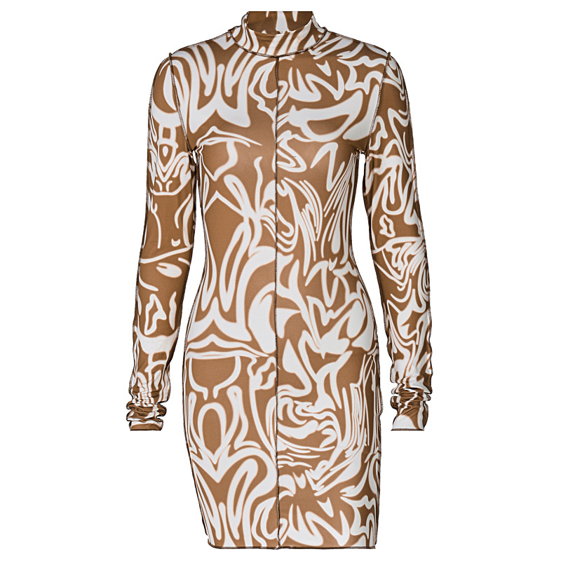 Dresses Ladies Dress Women Clothes Ladies Skirts Trendy Dress Sexy dress Casual dress Printed Dress Slim dress New fashion printed long sleeve slim wrap hip dress for women