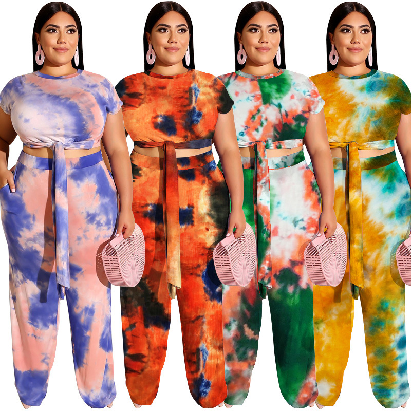 Suits & Separates Women's Clothes Tie dye print strap fashion casual suit plus two pieces for women