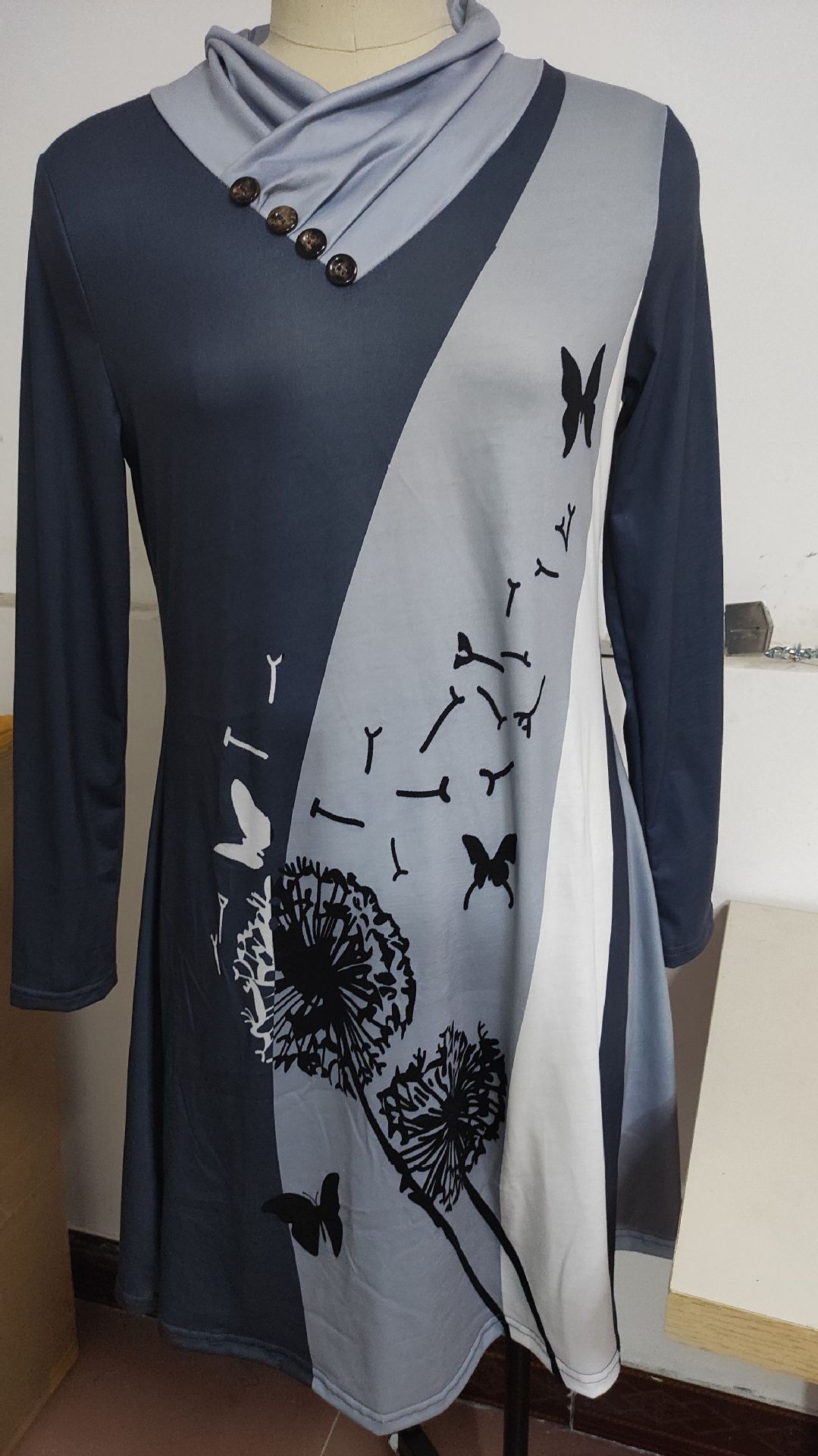 ladies dresses ladies dress dresses for women Dresses Women Clothes  New women's long sleeve printed middle waist cross V collar button pullover dress