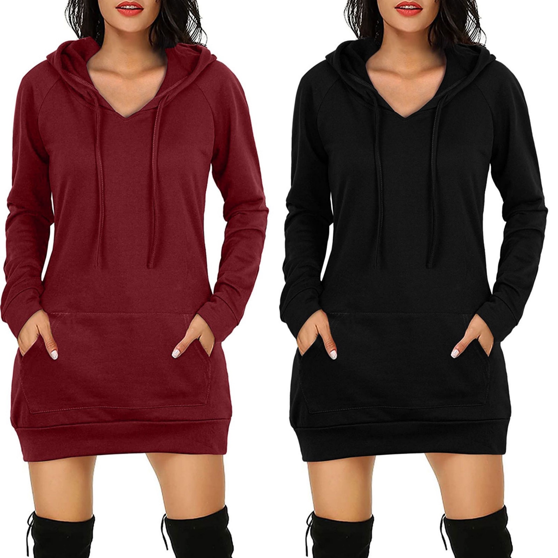 ladies dresses ladies dress dresses for women Dresses Women's Clothes Mid length Women's long sleeve Solid color pocket hoodie Dress