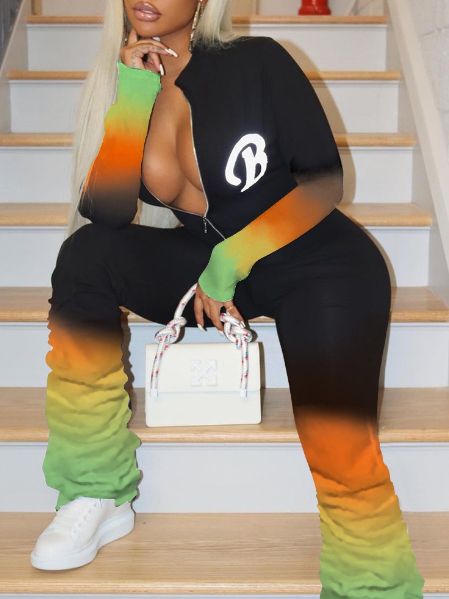 Trousers  Leggings Women's Clothes Large size new European and American women's long sleeves pleated chameleon jumpsuit
