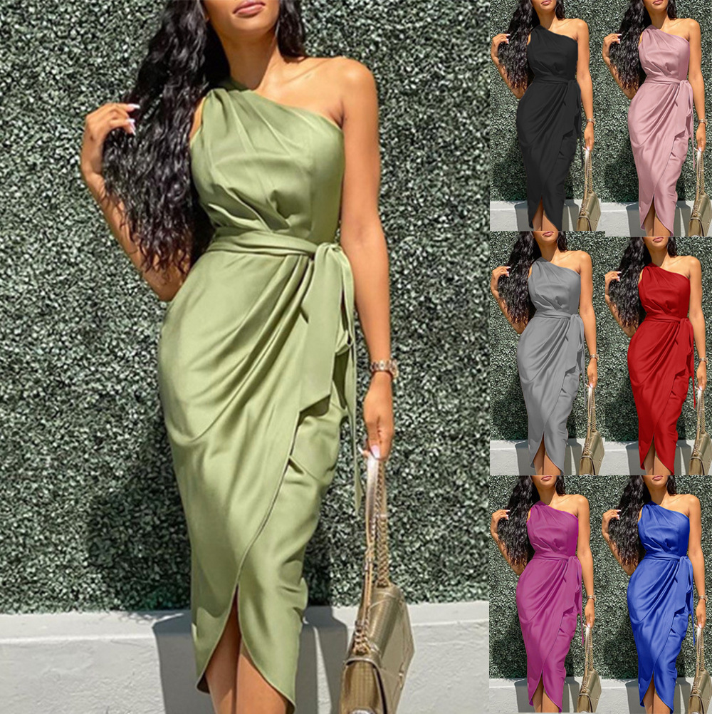 ladies dresses ladies dress dresses for women women dresses Dresses  Women Clothes Euramerican style women's dress new irregular oblique waistband slim satin dress
