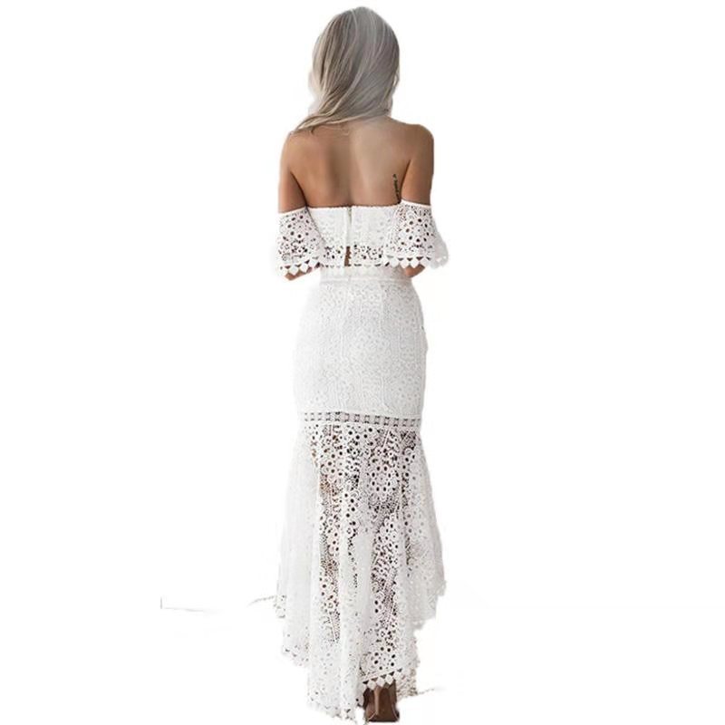 Dresses Women's Clothes Euramerican new dress explodes lace to wipe bosom to reveal back pencil skirt two sets