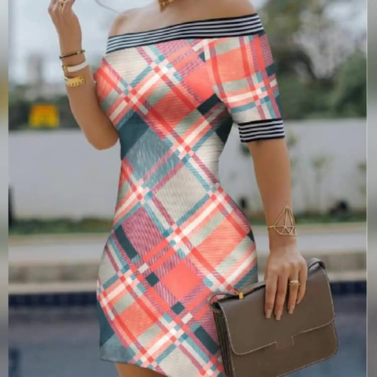 Dresses Women's Clothes European and American one-shoulder digital print slim sexy pencil skirt