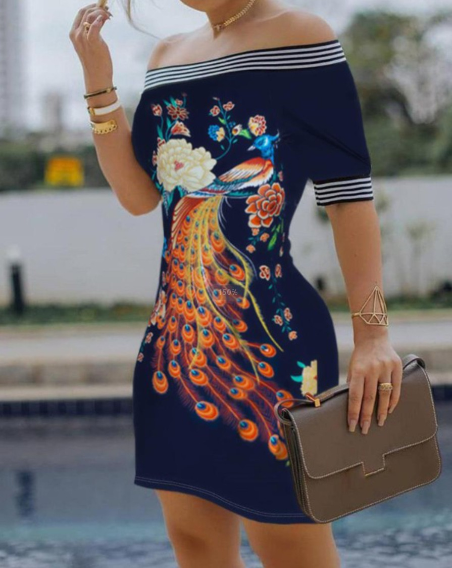 Dresses Women's Clothes European and American one-shoulder digital print slim sexy pencil skirt