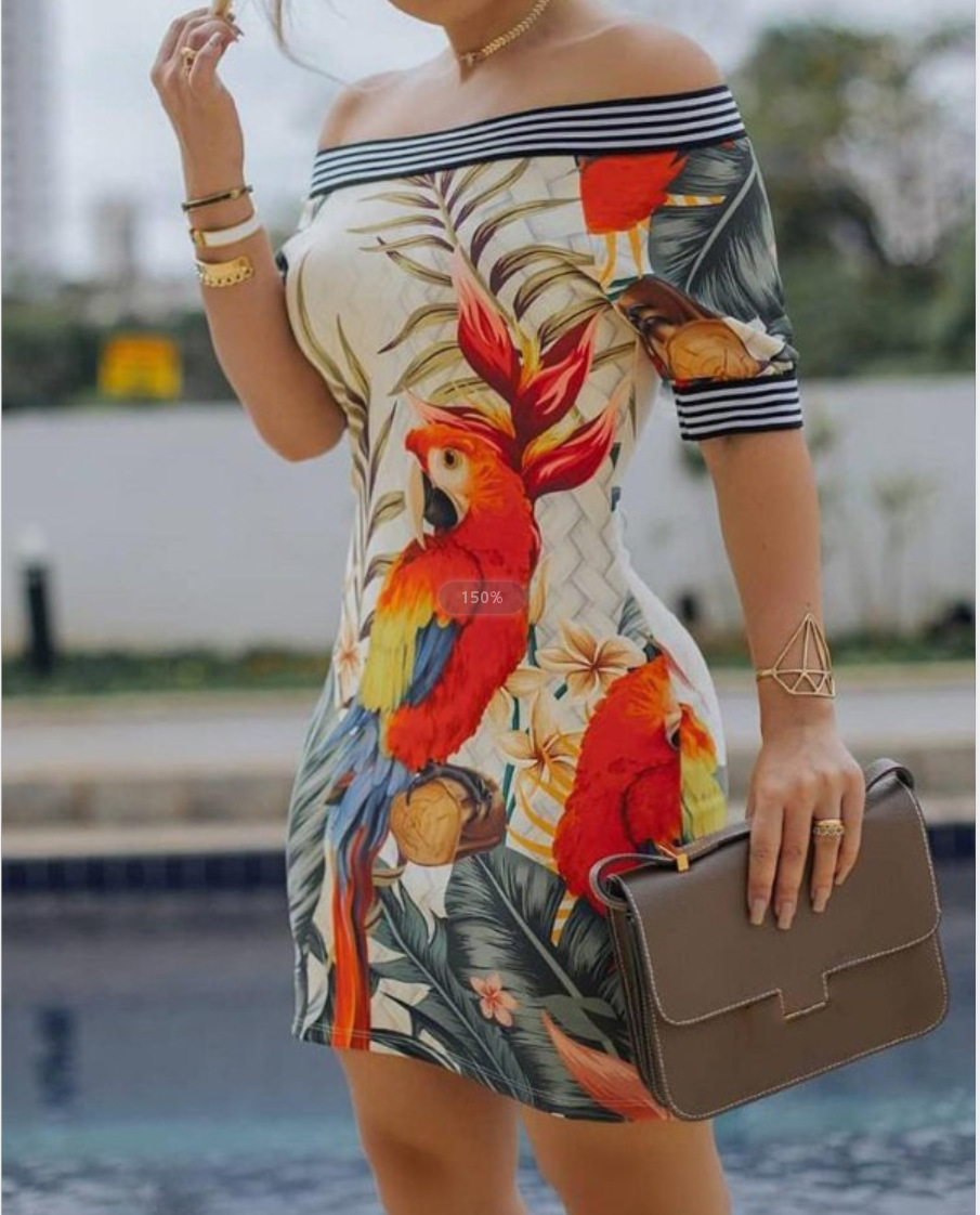 Dresses Women's Clothes European and American one-shoulder digital print slim sexy pencil skirt