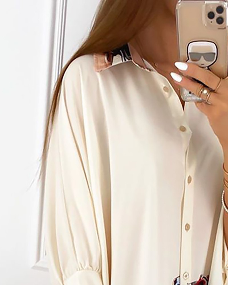 Tops Women's Clothes European and American fashionable positioning printed long-sleeve shirt