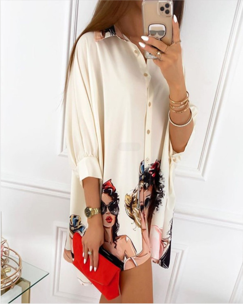 Tops Women's Clothes European and American fashionable positioning printed long-sleeve shirt