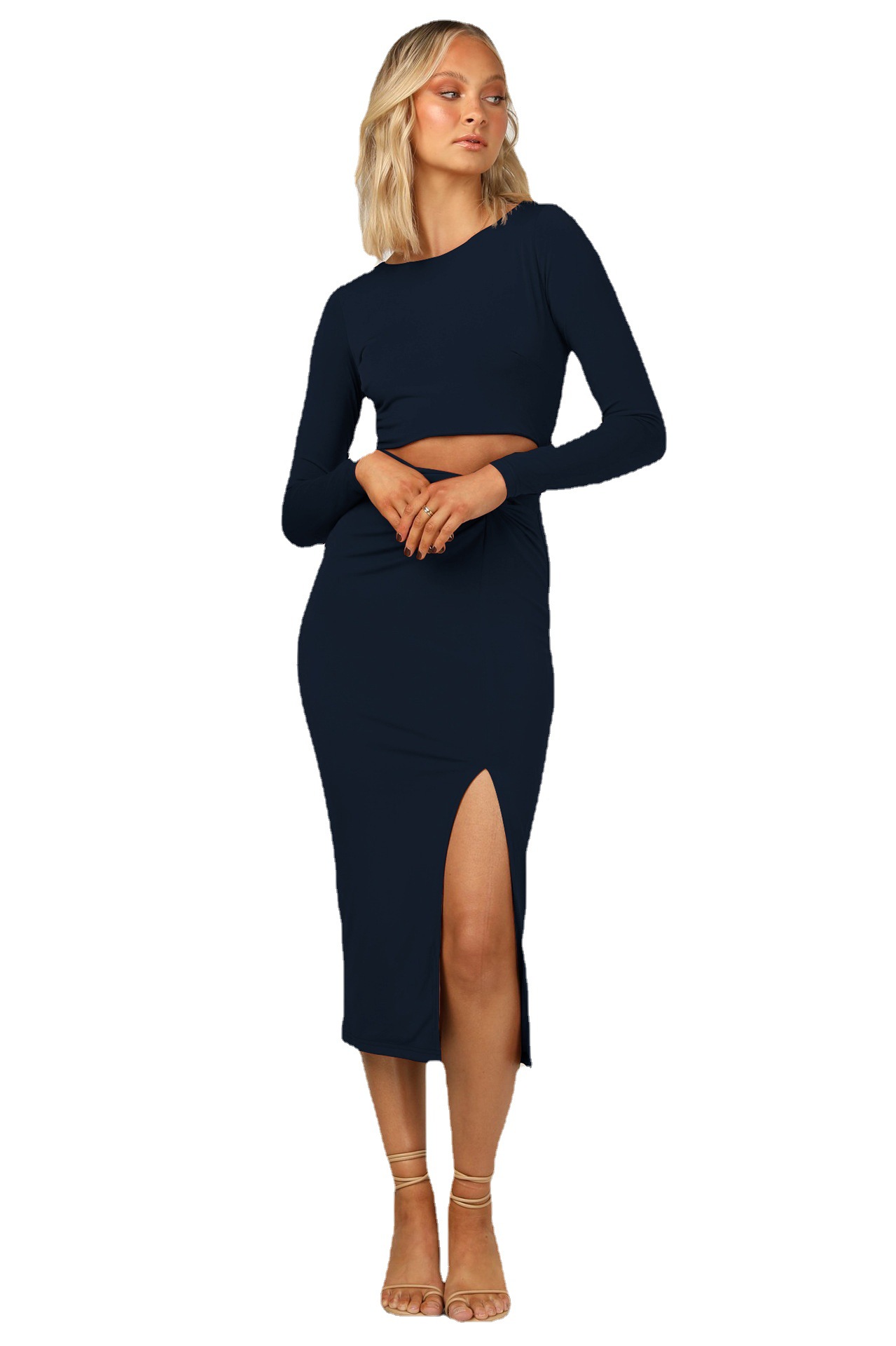 ladies dresses ladies dress dresses for women Dresses Women Clothes New tight kink slit long sleeve hollowed-out women's dress slim slim sexy skirt with buttocks