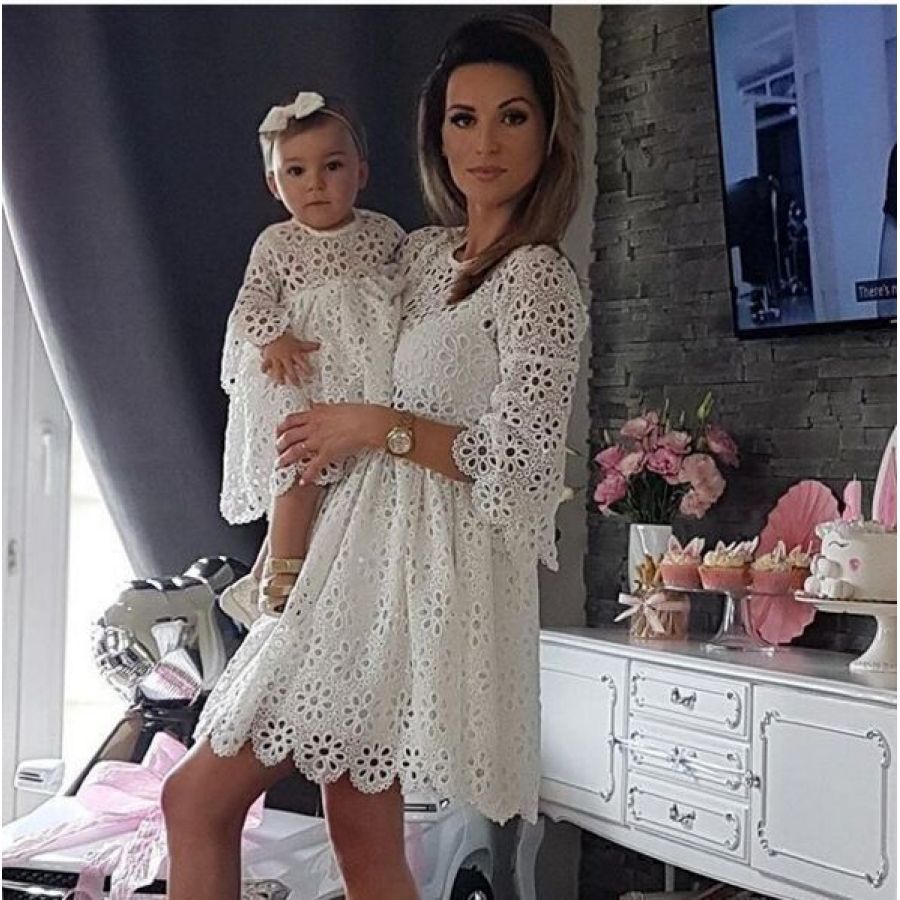 Dresses Women's Clothes The new hot summer sexy lace round collar three-quarter sleeve flounces baby dress