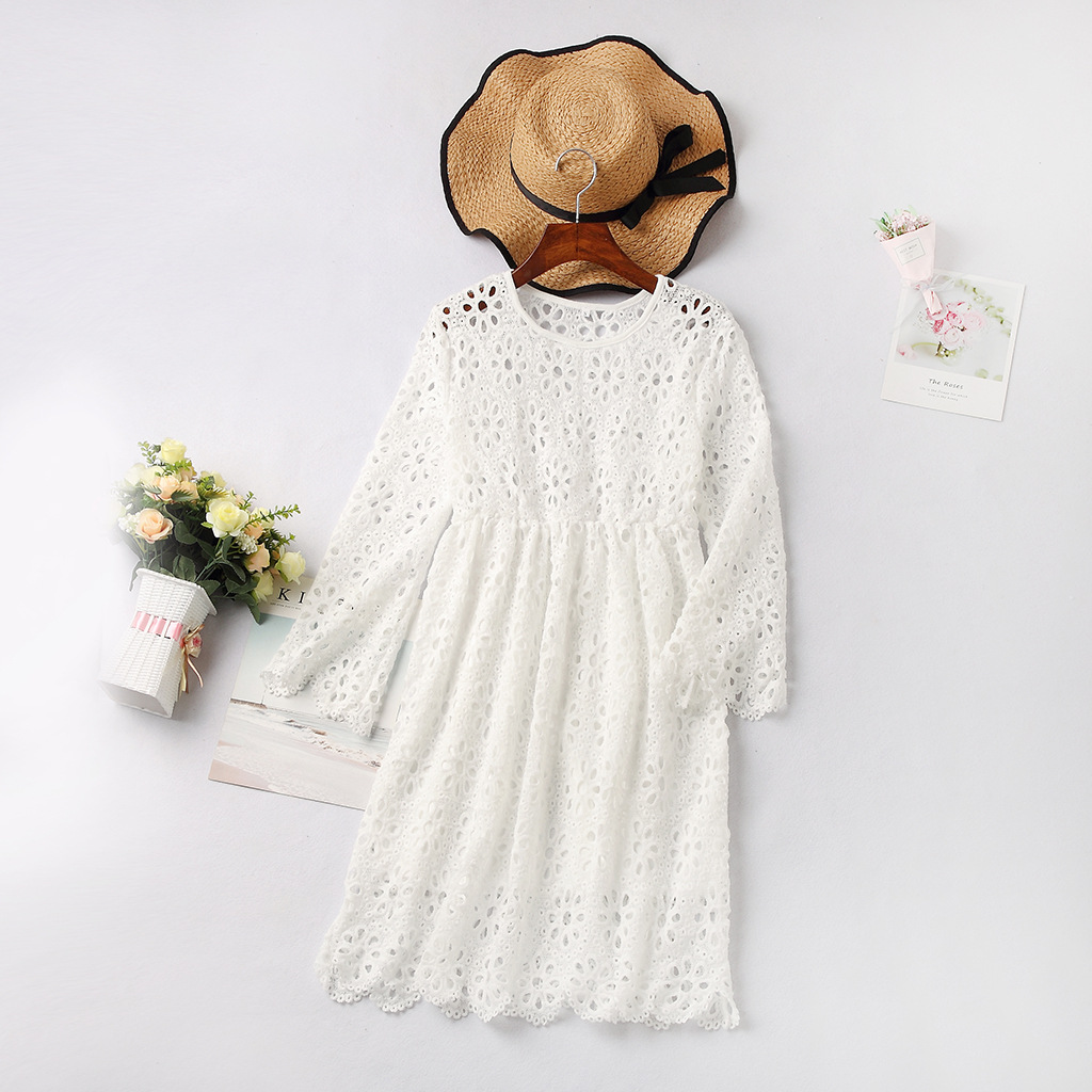 Dresses Women's Clothes The new hot summer sexy lace round collar three-quarter sleeve flounces baby dress