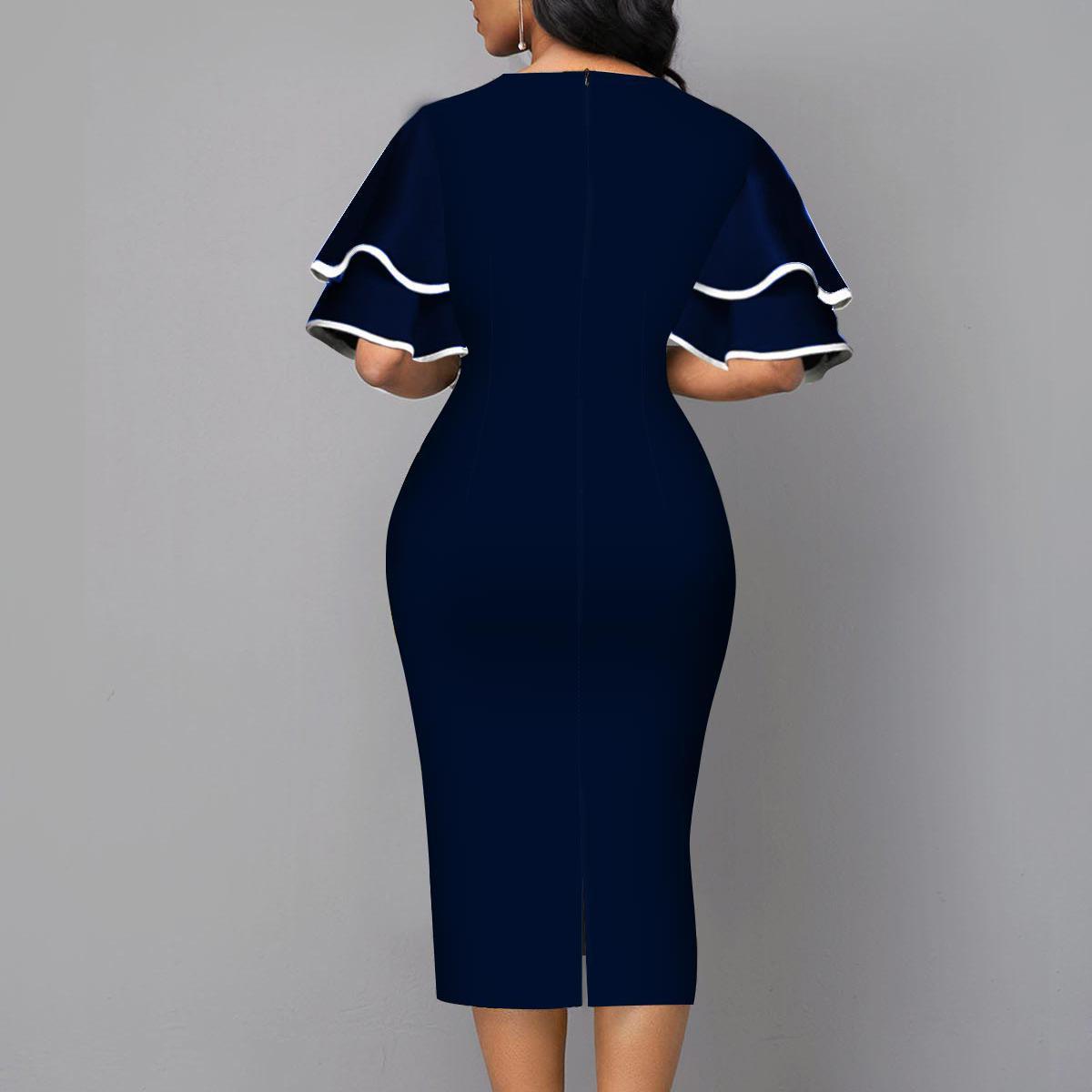 Dresses Women's Clothes European and American printing wrap buttock skirt V collar auric sleeve temperament fashion dress