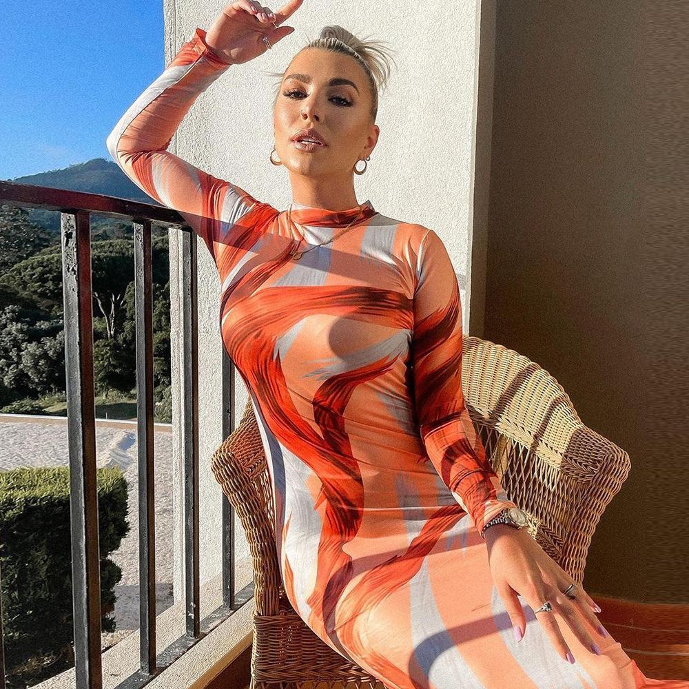 ladies dresses ladies dress dresses for women Dresses  Women's Clothes European and American women's dress round neck gradually changing long sleeve pullover hip skirt