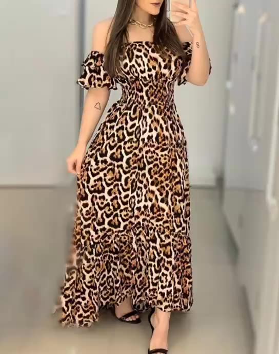 Dresses Women's Clothes Europe and the United States popular women's clothing new printed one-shoulder dress