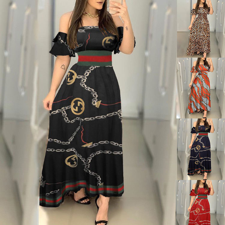 Dresses Women's Clothes Europe and the United States popular women's clothing new printed one-shoulder dress