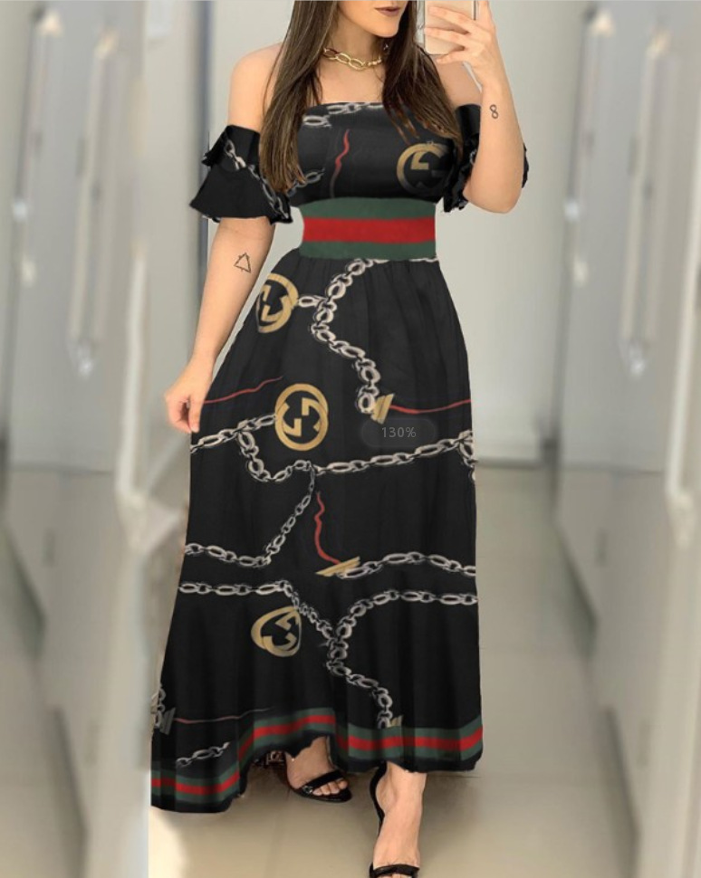 Dresses Women's Clothes Europe and the United States popular women's clothing new printed one-shoulder dress
