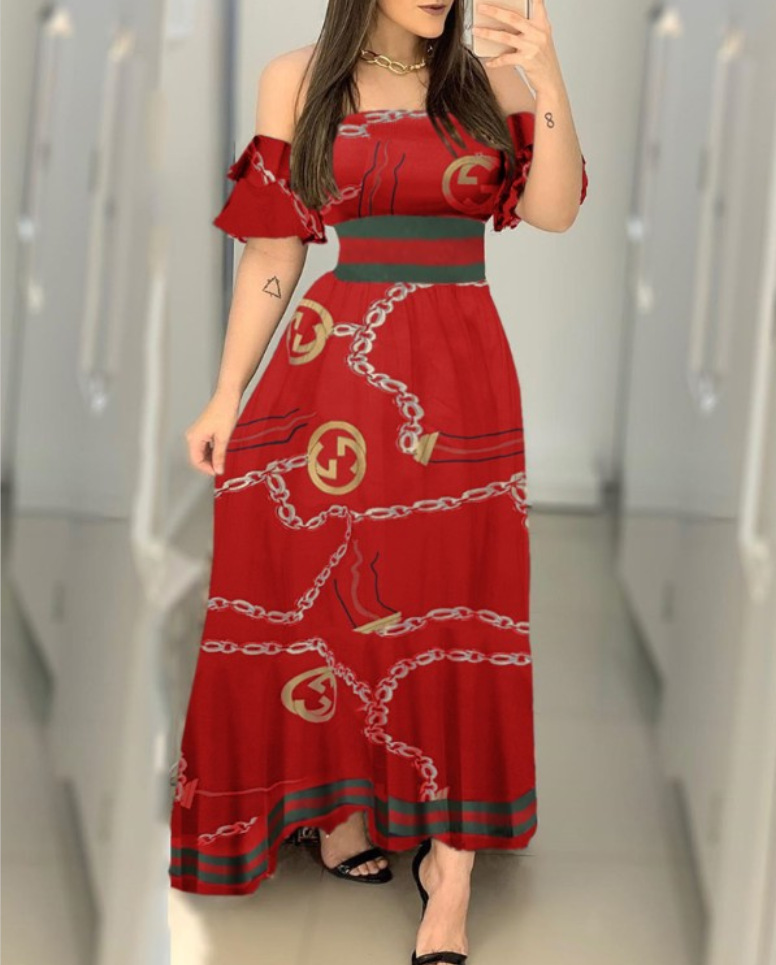 Dresses Women's Clothes Europe and the United States popular women's clothing new printed one-shoulder dress