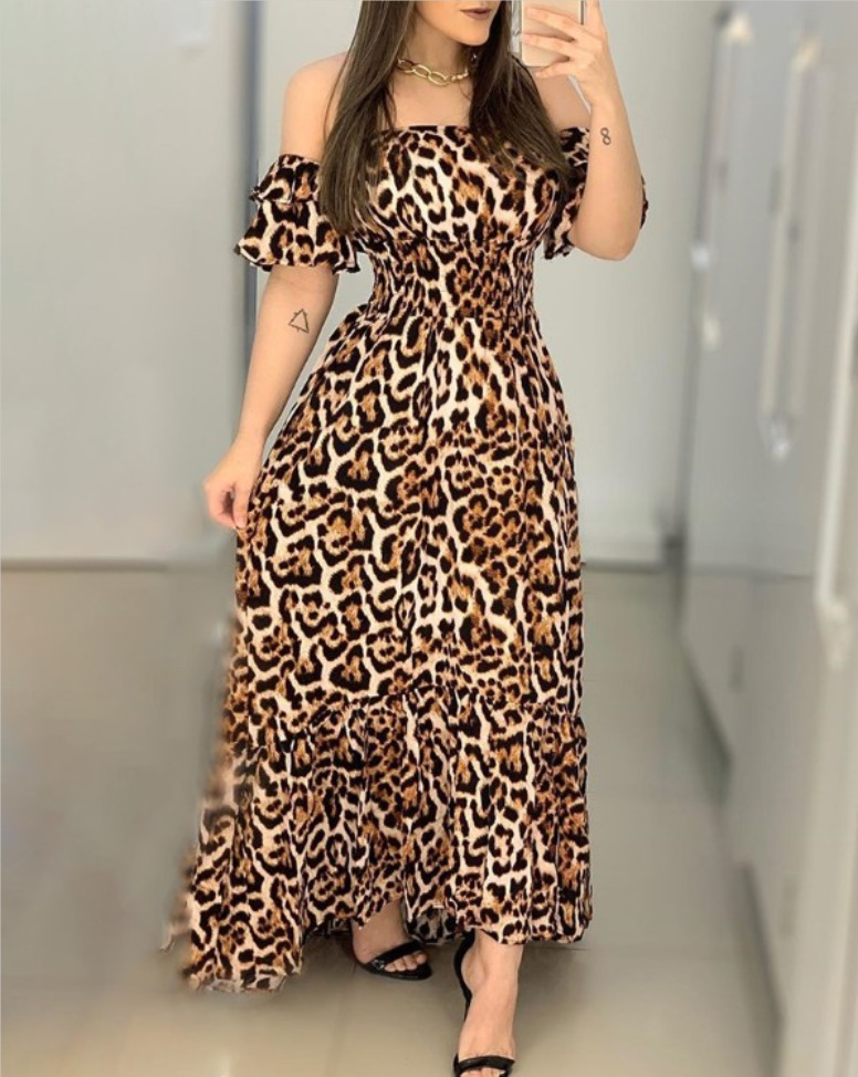 Dresses Women's Clothes Europe and the United States popular women's clothing new printed one-shoulder dress