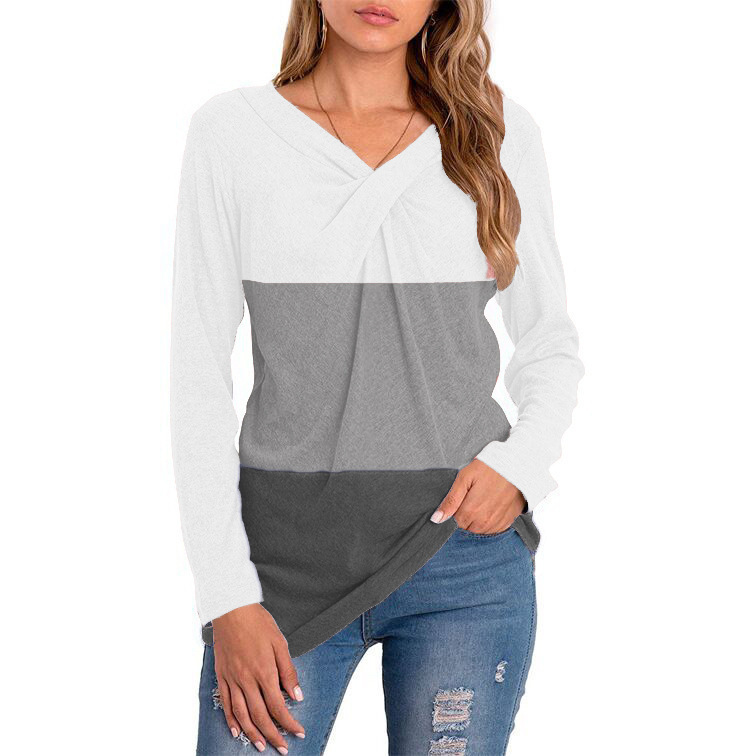 Tops  Women's Clothes Europe and the United States new women's autumn and winter V collar long sleeve splicing jacket cover bottom shirt