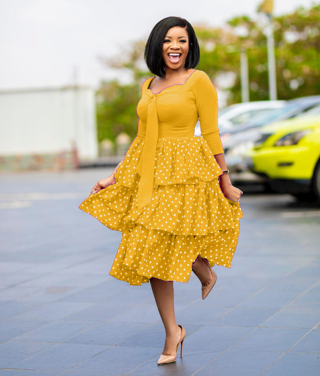 Dresses Women's Clothes  Large size slimming Polka Dot African dress