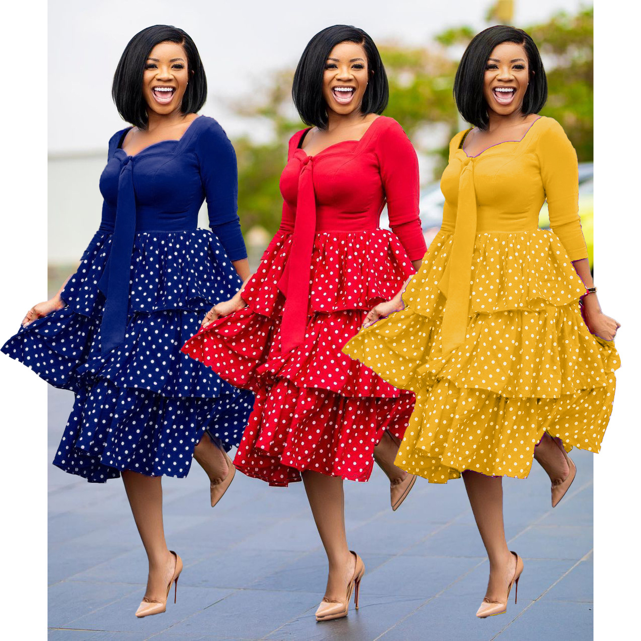 Dresses Women's Clothes  Large size slimming Polka Dot African dress