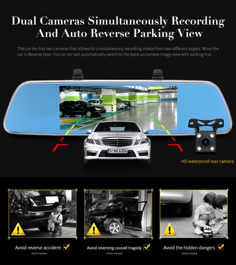 Car DVR Camera 7 inch Android  Dual Lens Rearview GPS BT Mirror  Recorder free Kenya map car DVR