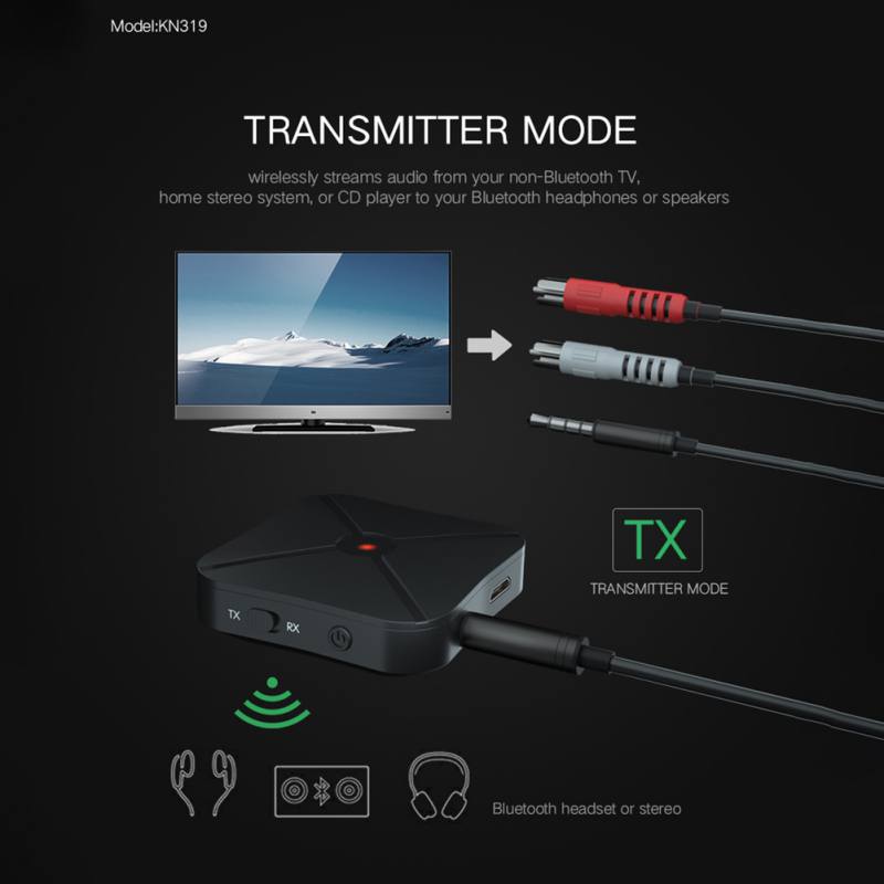 KN326 Bluetooth 5.0 Audio Receiver Transmitter Handsfree With Mic 3.5mm AUX Jack RCA USB Wireless