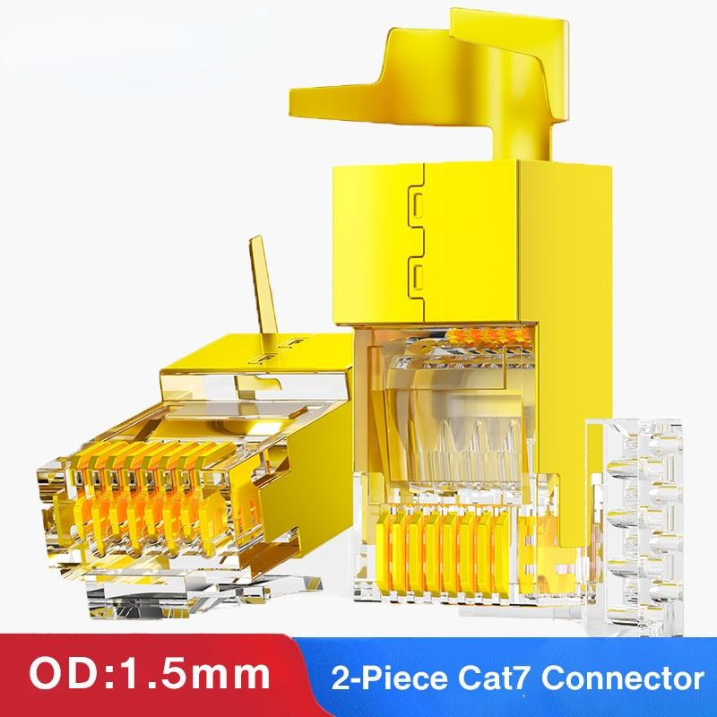 RJ45 CAT7 Shielded Modular Plug Connector 50μ - Cat 7 FTP 8P8C RJ 45 Cable Crimp Wire Hole 1.5mm