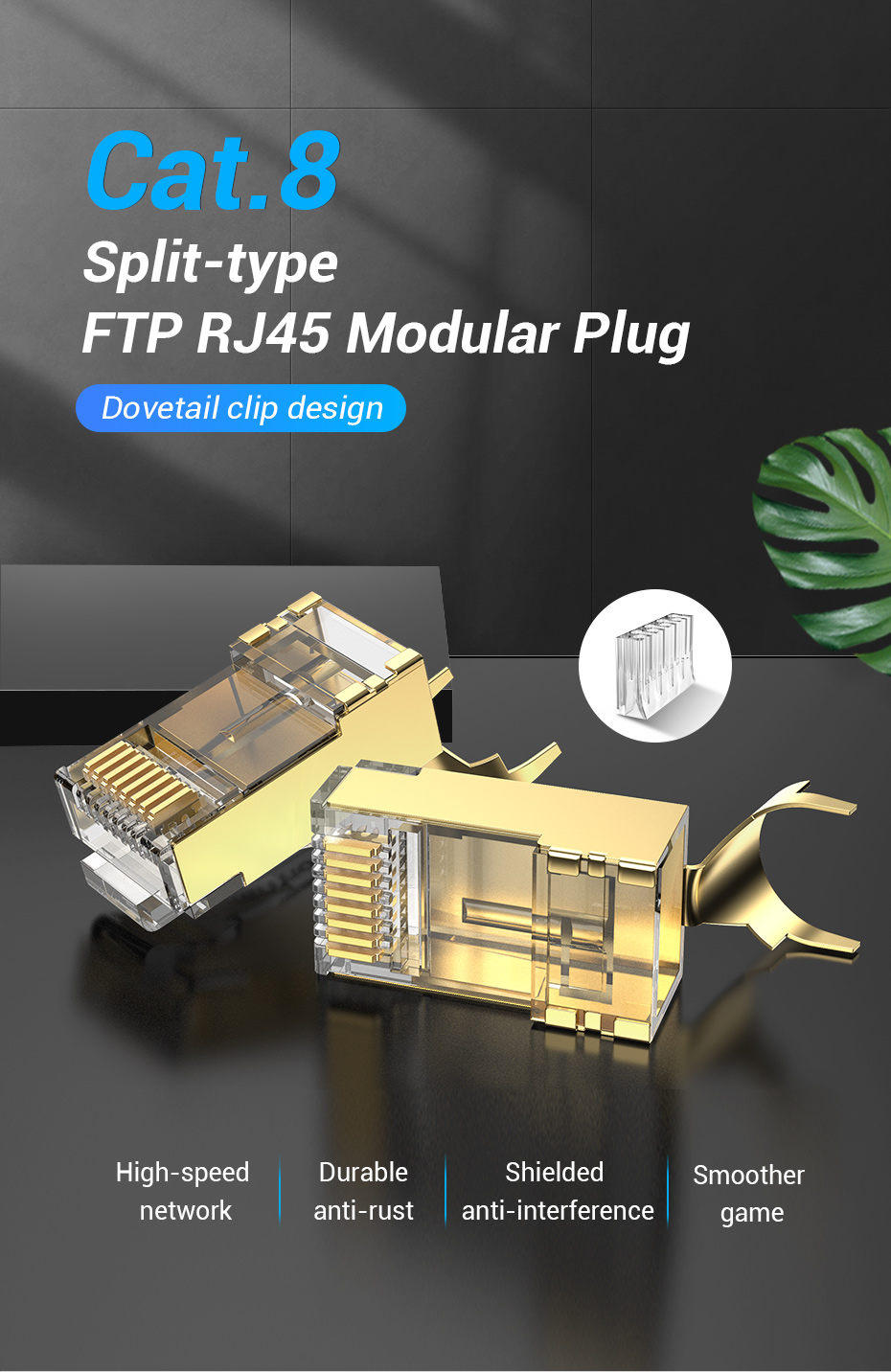 Cat8 RJ45 Connector 8P8C Modular Ethernet Cable Cat 8 FTP Head Plug Gold Plated RJ45 Crimp Network Connerctor Cat8