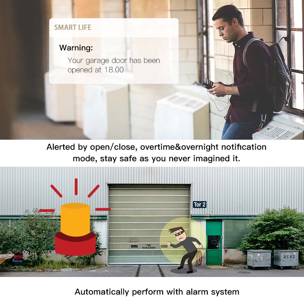 WiFi Smart Garage Door Controller Opener Smart Life/Tuya APP Remote Compatible With Alexa Echo Google Home No Hub Require